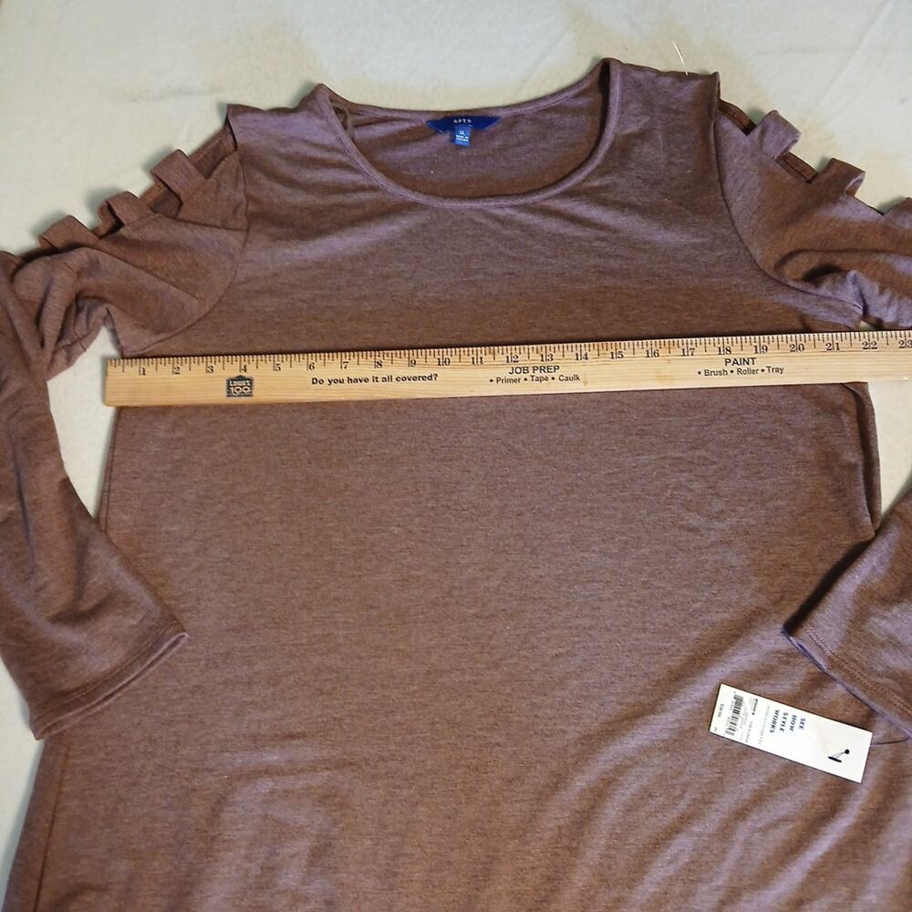 APT. 9 Womens Lattice Sleeve Tunic Top Sharkbite Hem Size XL-NWT Muted Brown - Picture 9 of 10